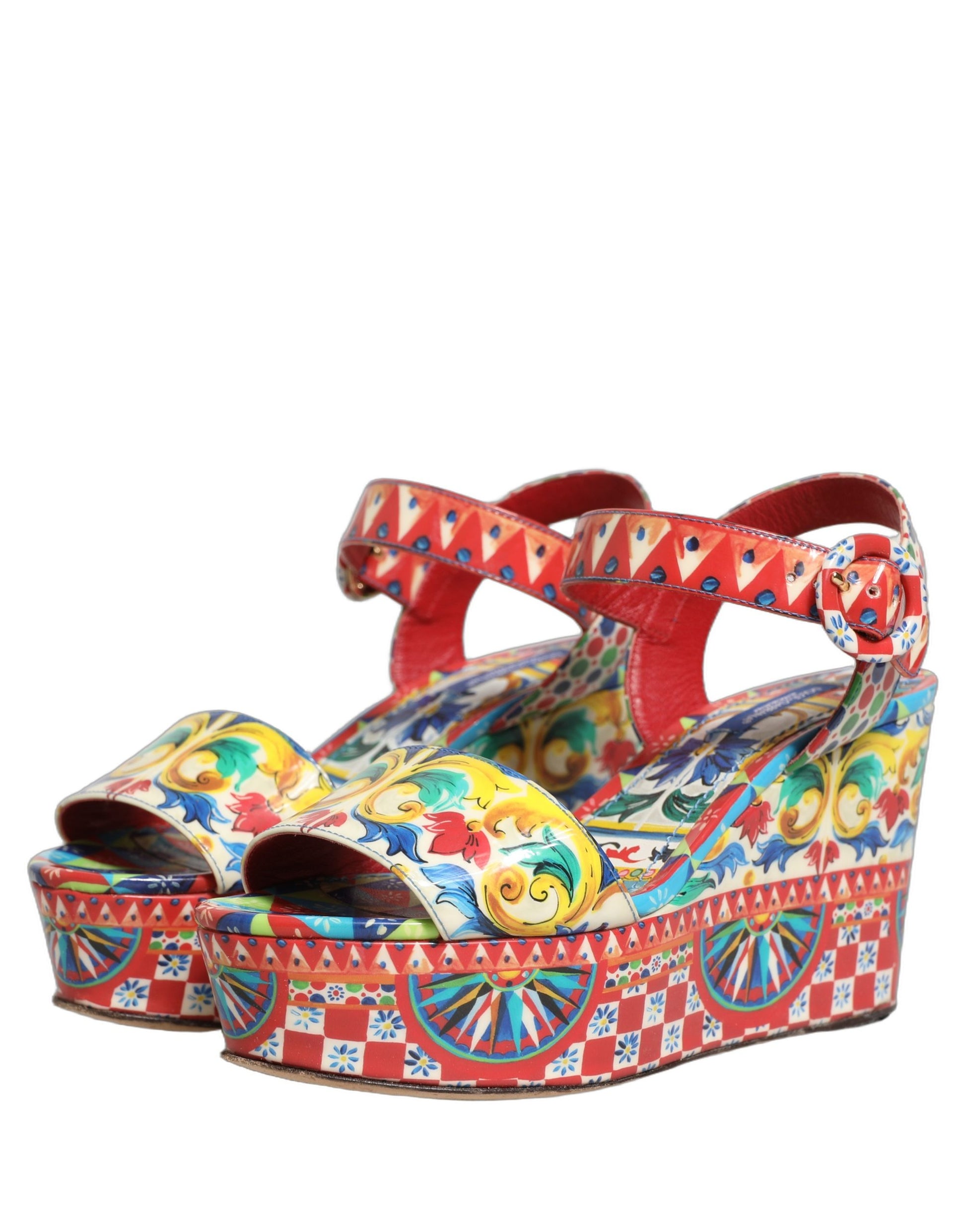 Multicolor Majolica Leather Wedge Sandals Shoes