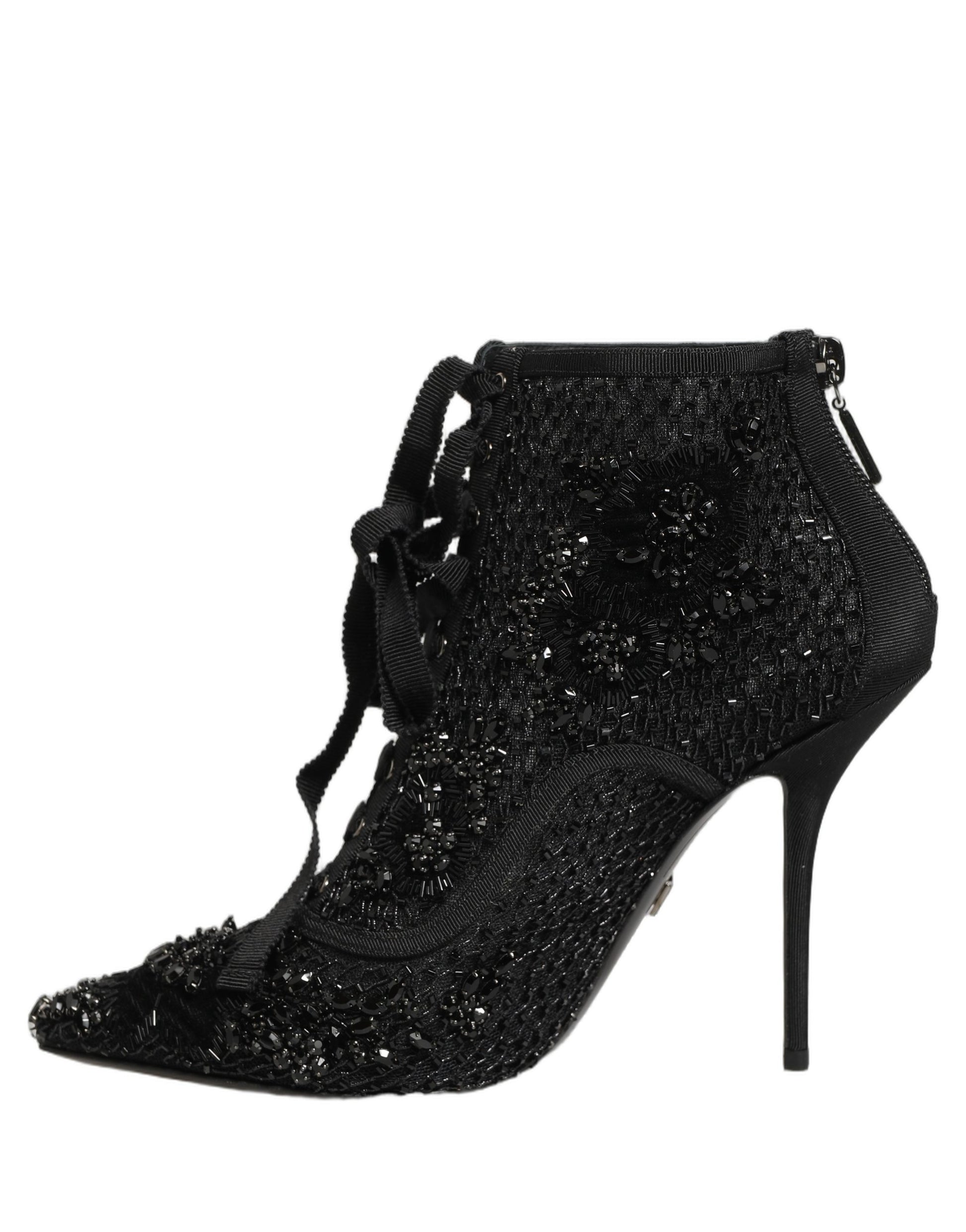 Black Embellished Mesh Ankle Boots Shoes
