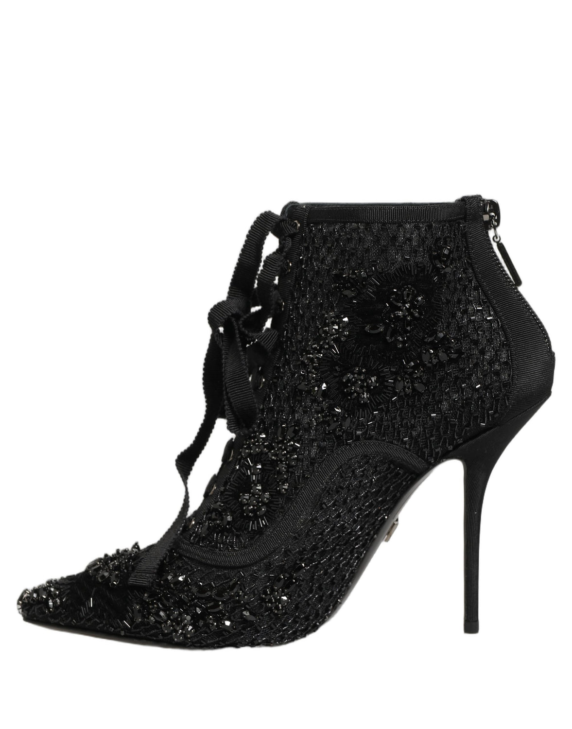 Black Embellished Mesh Ankle Boots Shoes