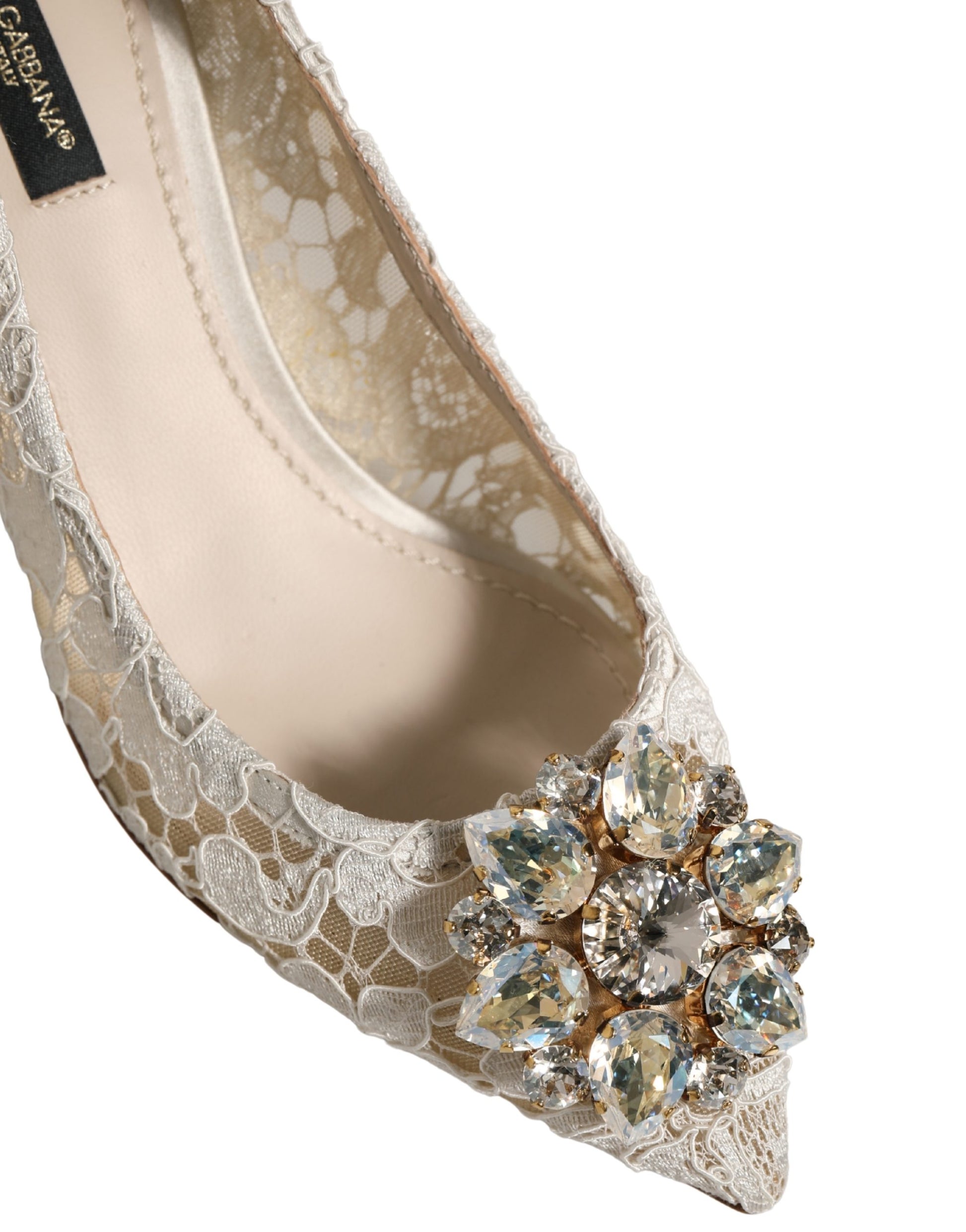 White Taormina Lace Crystal Pumps Shoes