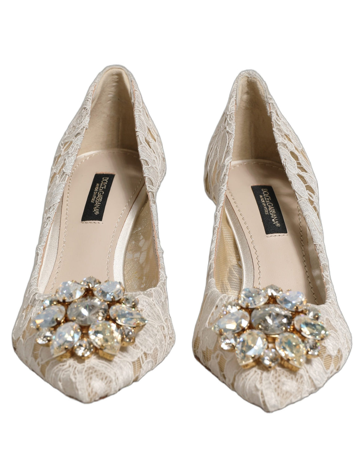 White Taormina Lace Crystal Pumps Shoes