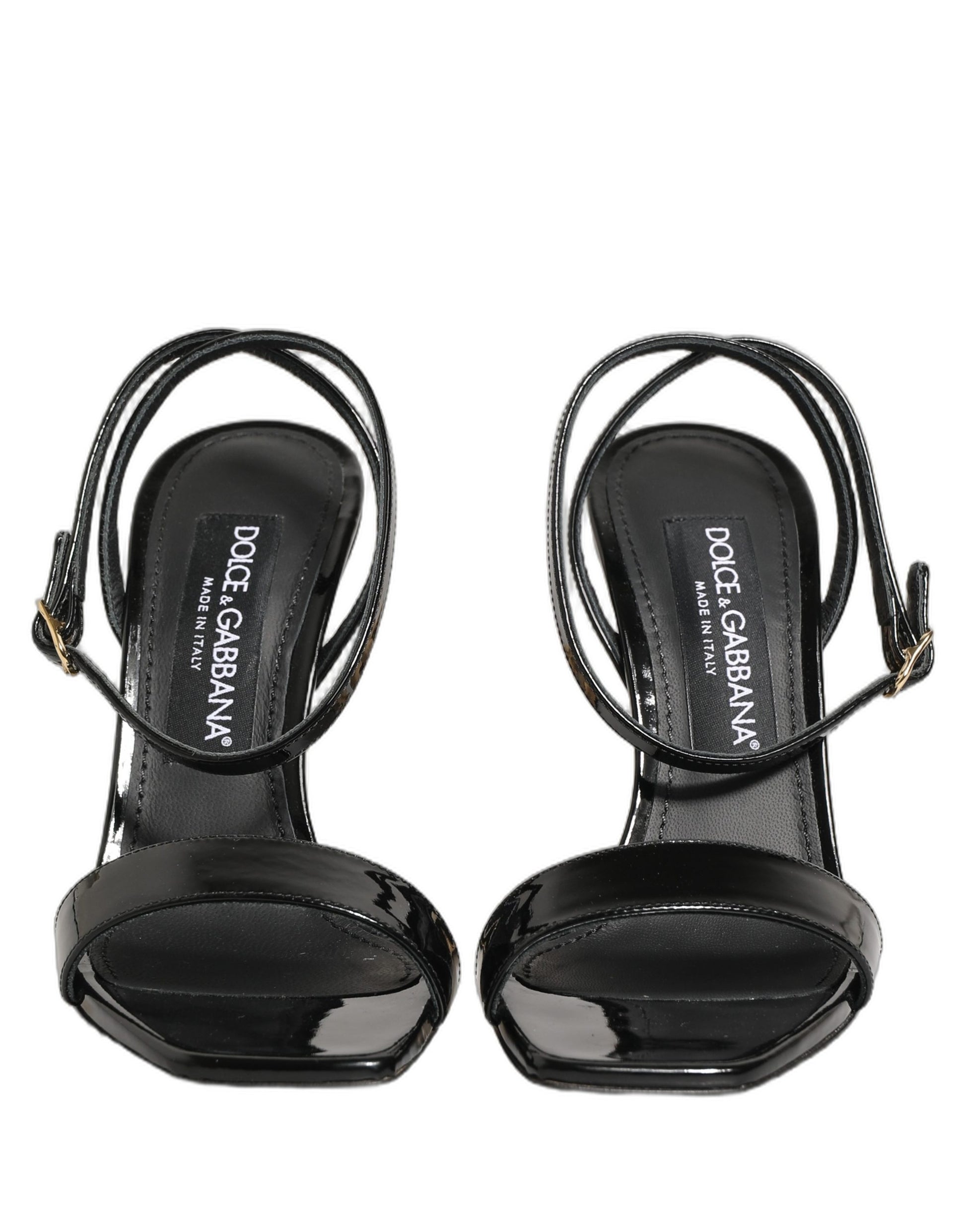 Black Leather Ankle Strap Heels Sandals Shoes