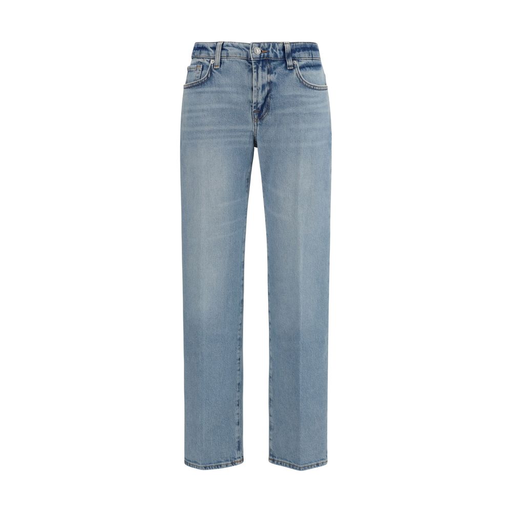 Blue Cotton Straight-Leg Jeans