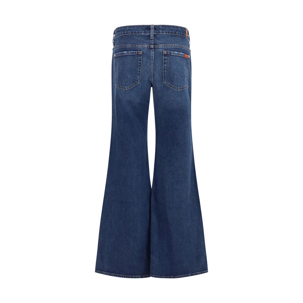 Blue Cotton Flared Jeans