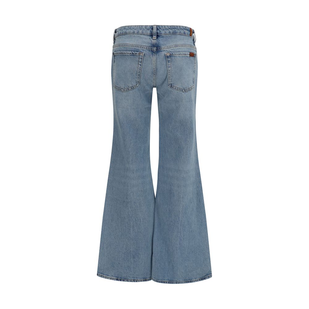 Blue Cotton Flared Jeans