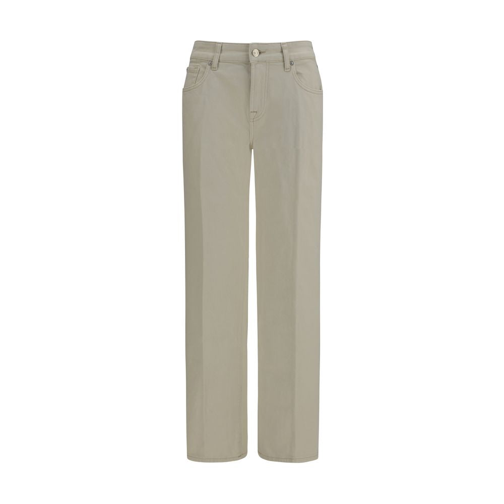 Beige Cotton Straight-Leg Jeans