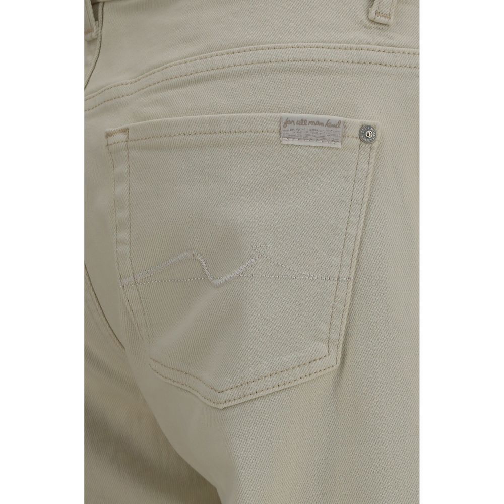 Beige Cotton Straight-Leg Jeans