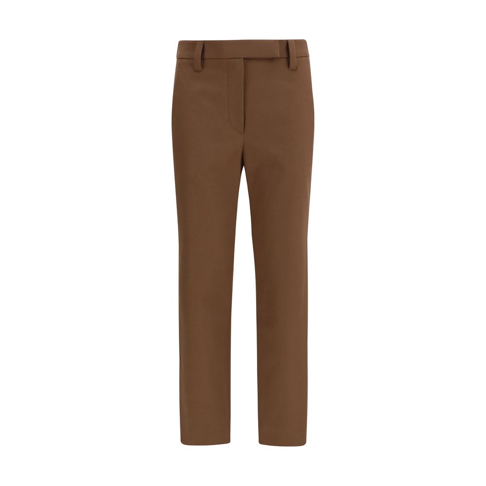 Brown Elastane Casual Pants