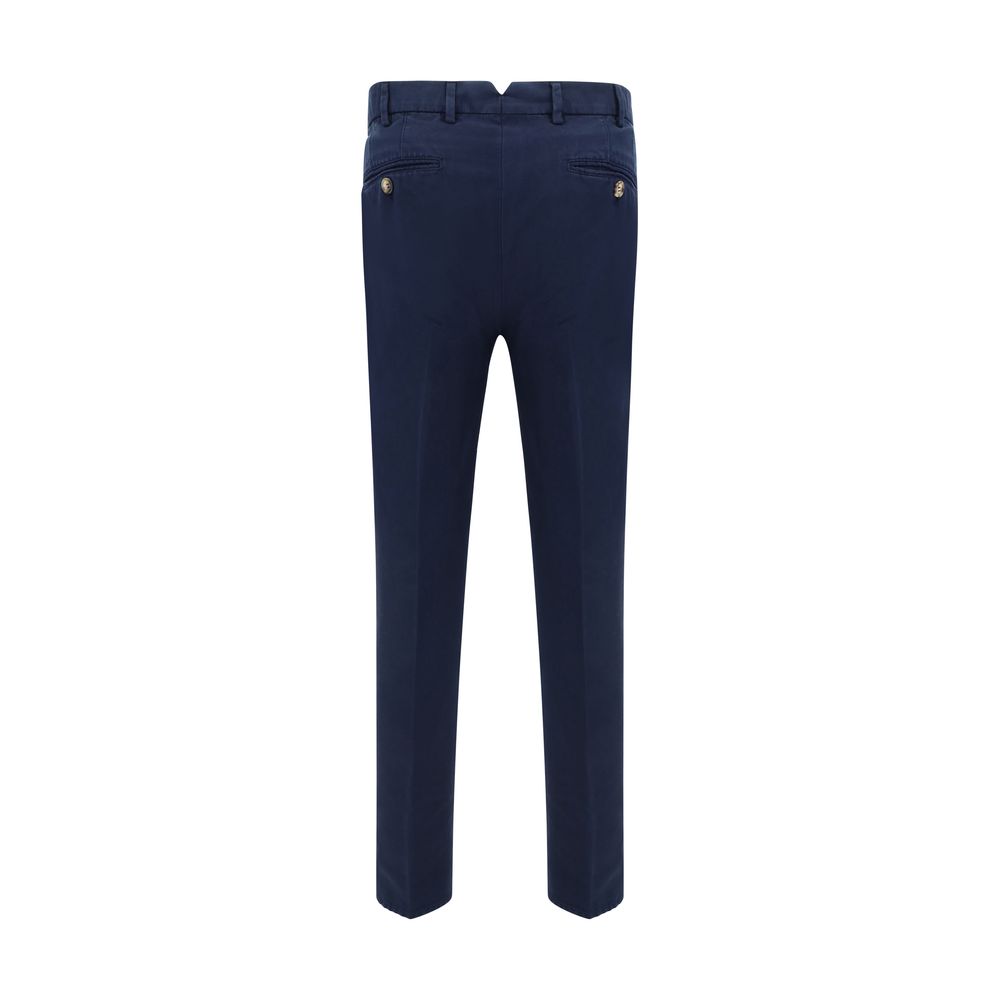 Blue Cotton Casual Pants