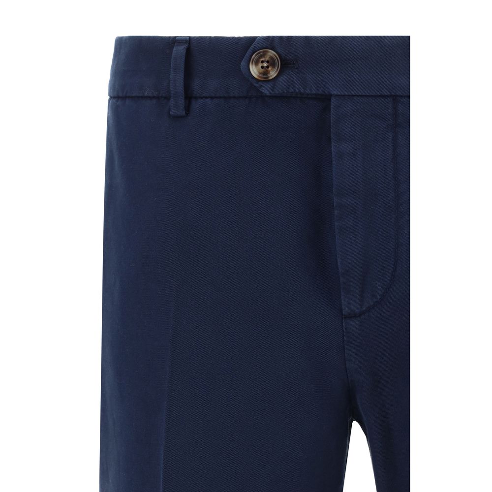 Blue Cotton Casual Pants