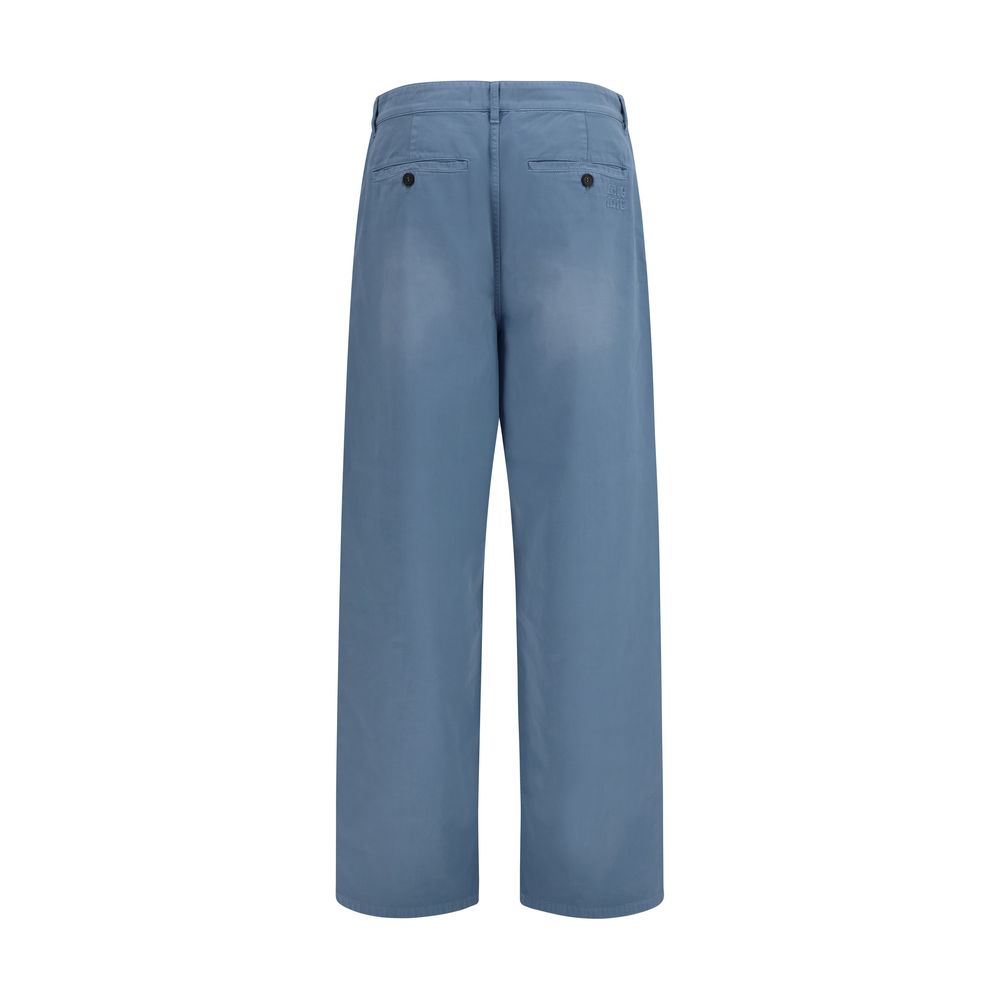 Blue Cotton Casual Pants