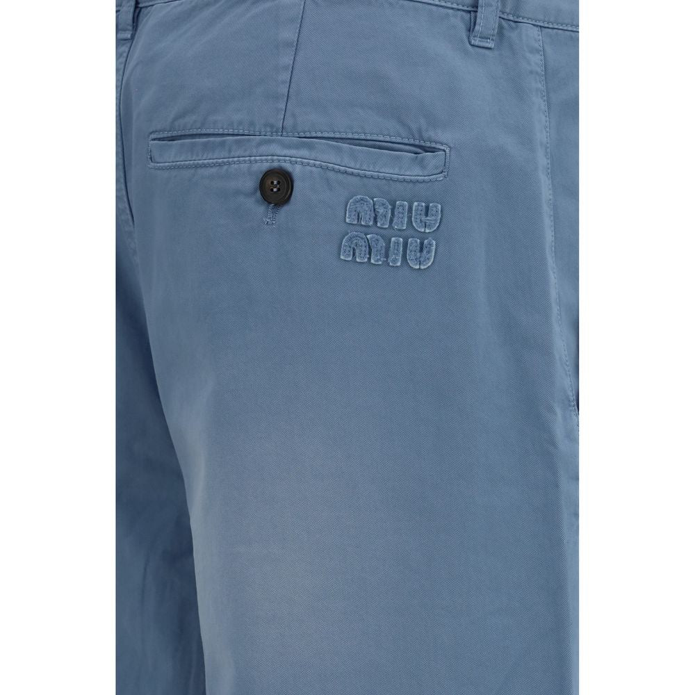 Blue Cotton Casual Pants