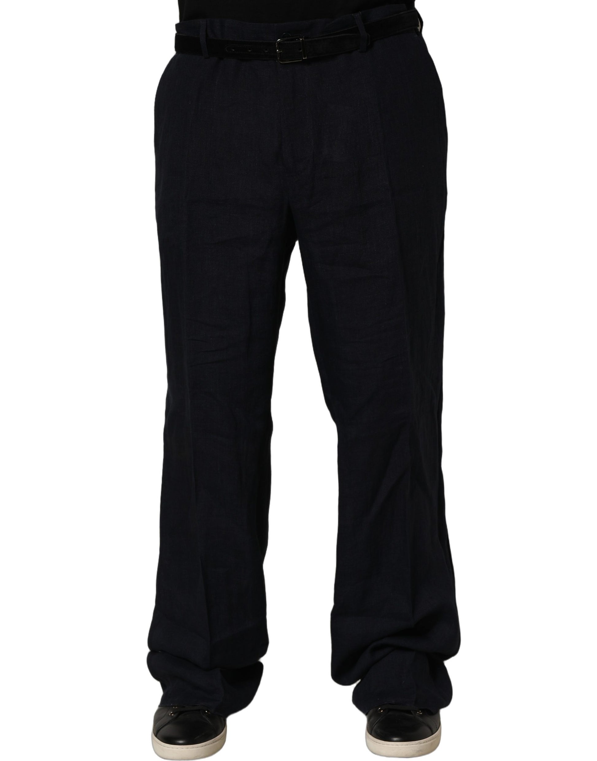 Black Linen Straight Leg Dress Trouser Pants
