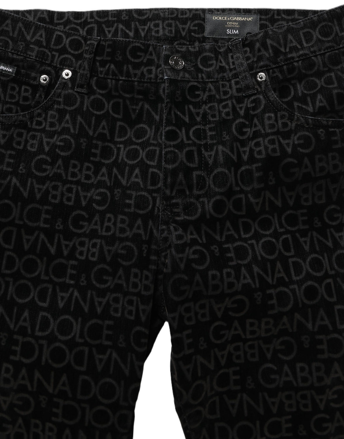 Black Logo Monogram Cotton Slim Denim Jeans