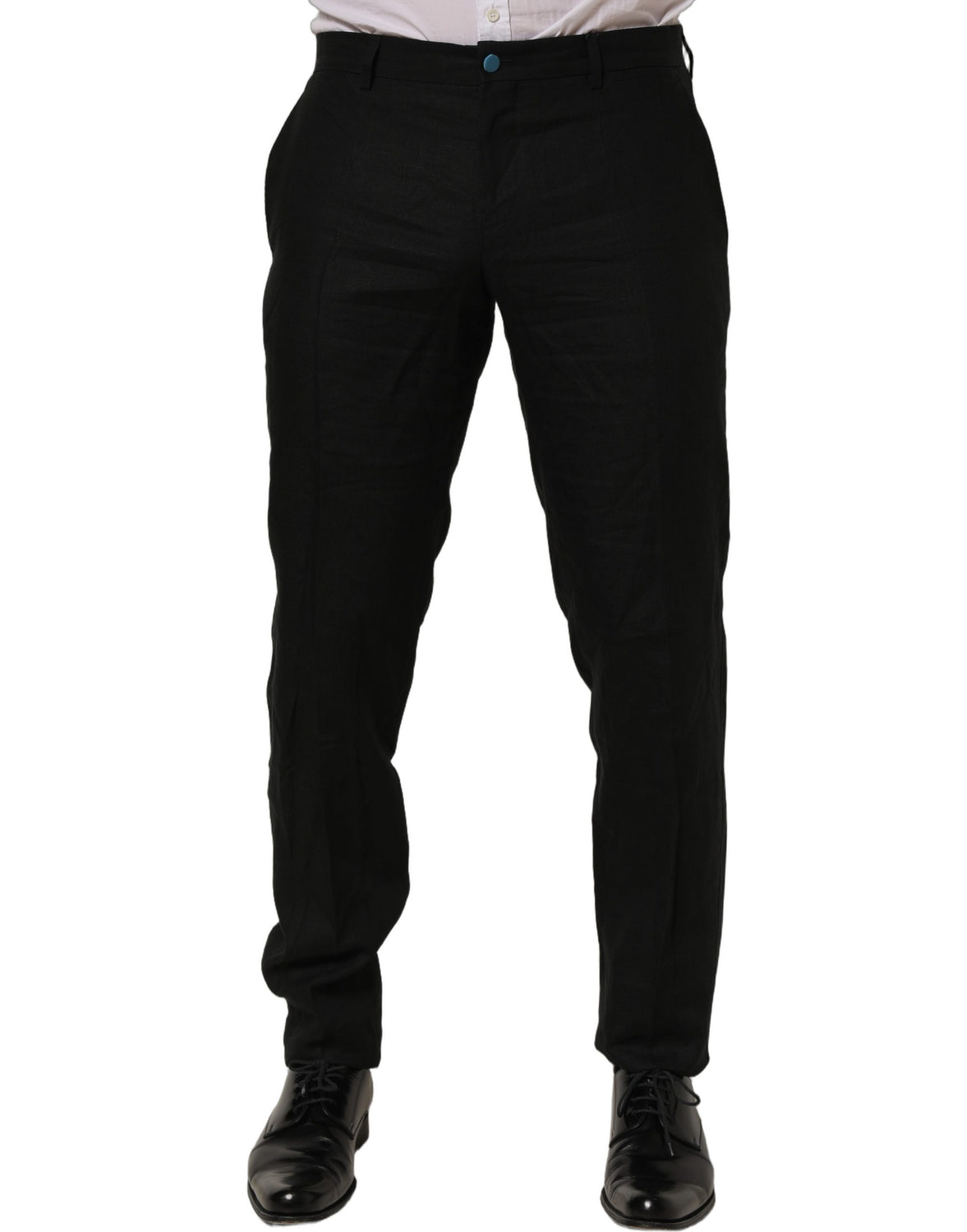 Black Linen Skinny Leg Dress Trouser Pants