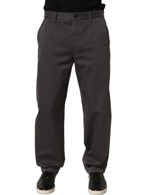 Dark Gray Cotton Straight Chino Trouser Pants