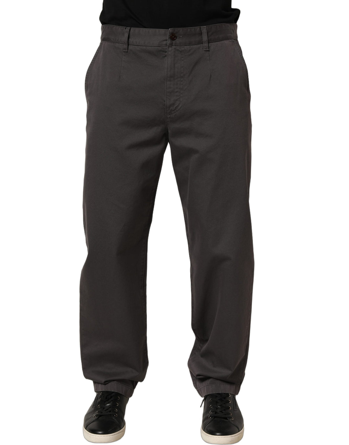 Dark Gray Cotton Straight Chino Trouser Pants