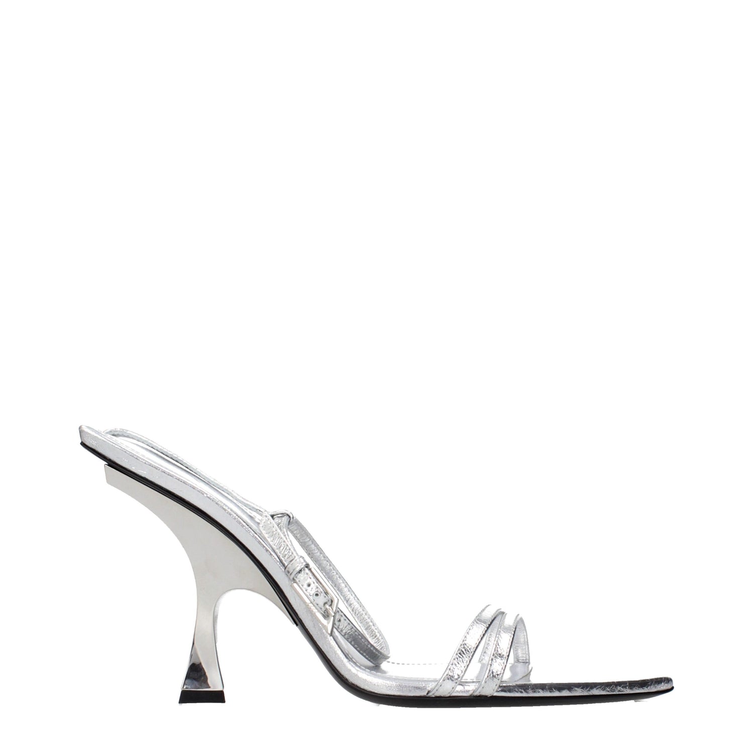 Gray Leather Stiletto Heel Sandals