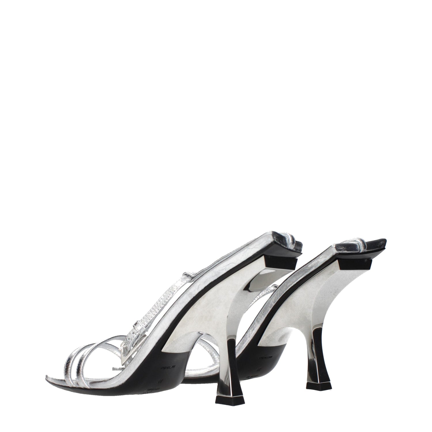Gray Leather Stiletto Heel Sandals