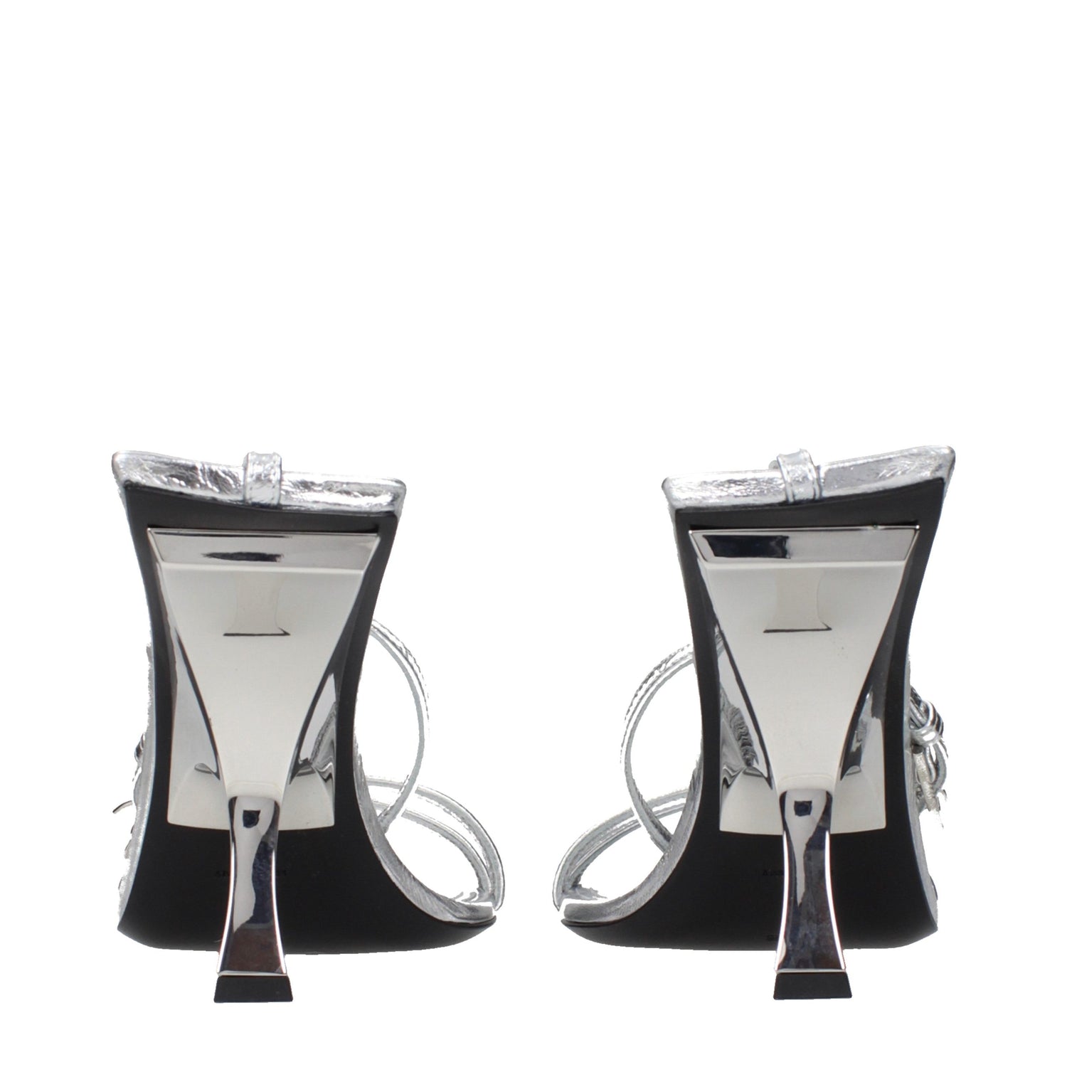 Gray Leather Stiletto Heel Sandals