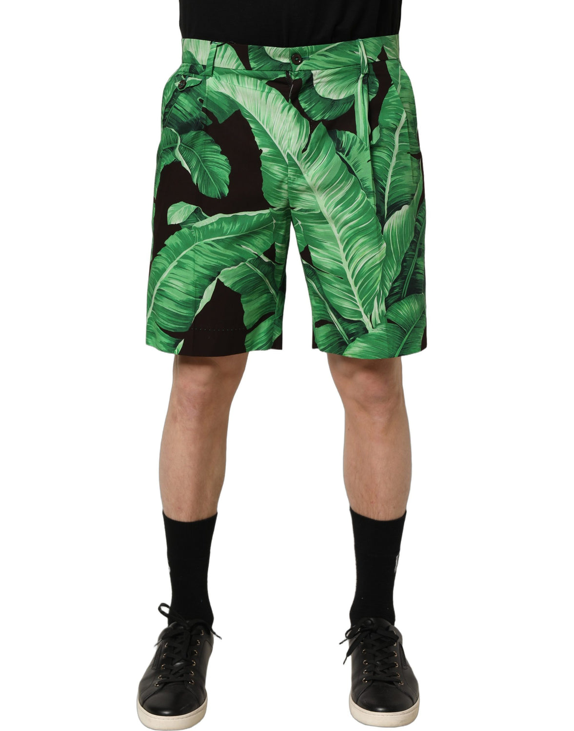 Black Green Banana Leaf Men Bermuda Shorts