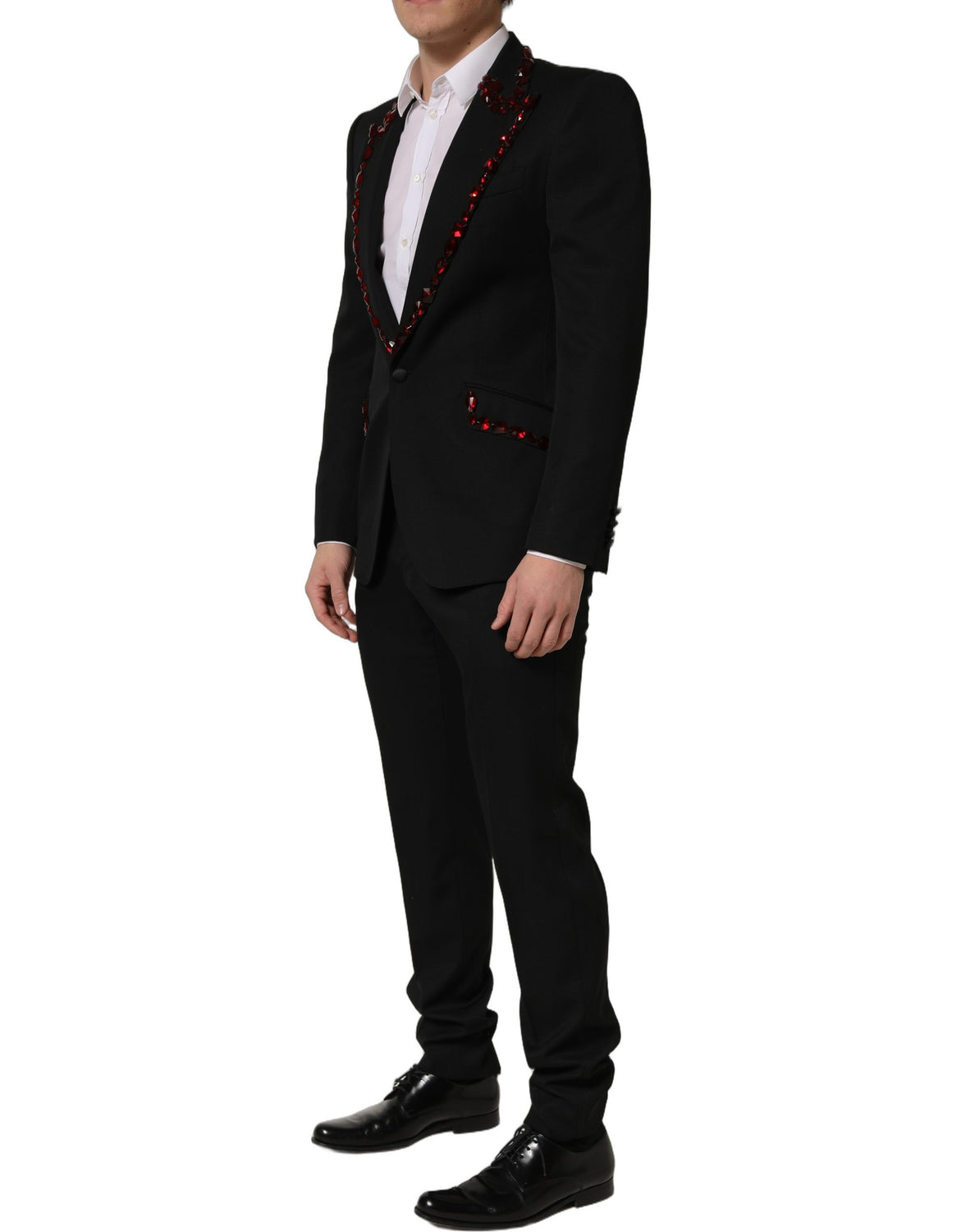 Black Wool Crystal Embellished 2 Piece Suit