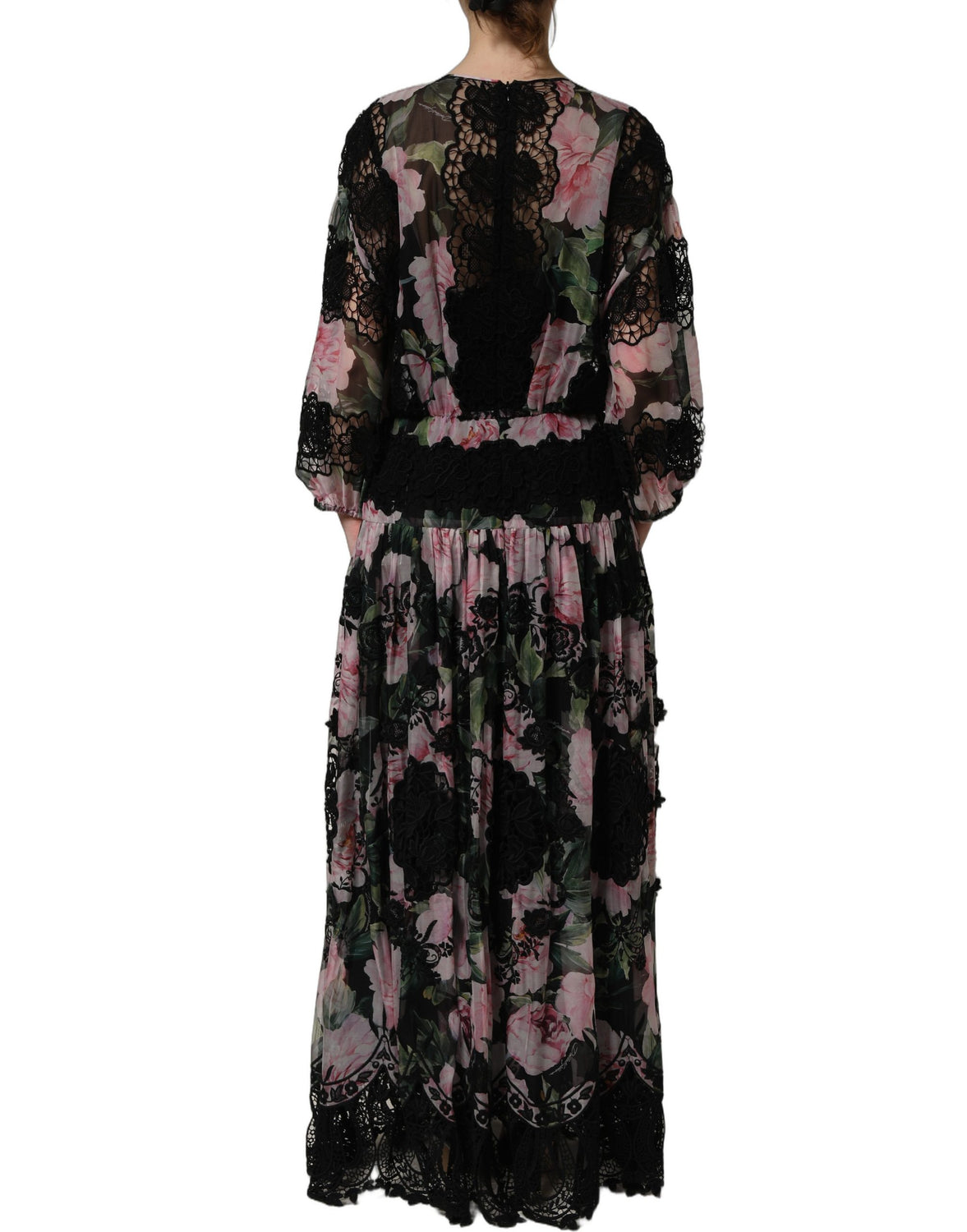 Black Floral Print Cotton Lace Maxi Dress