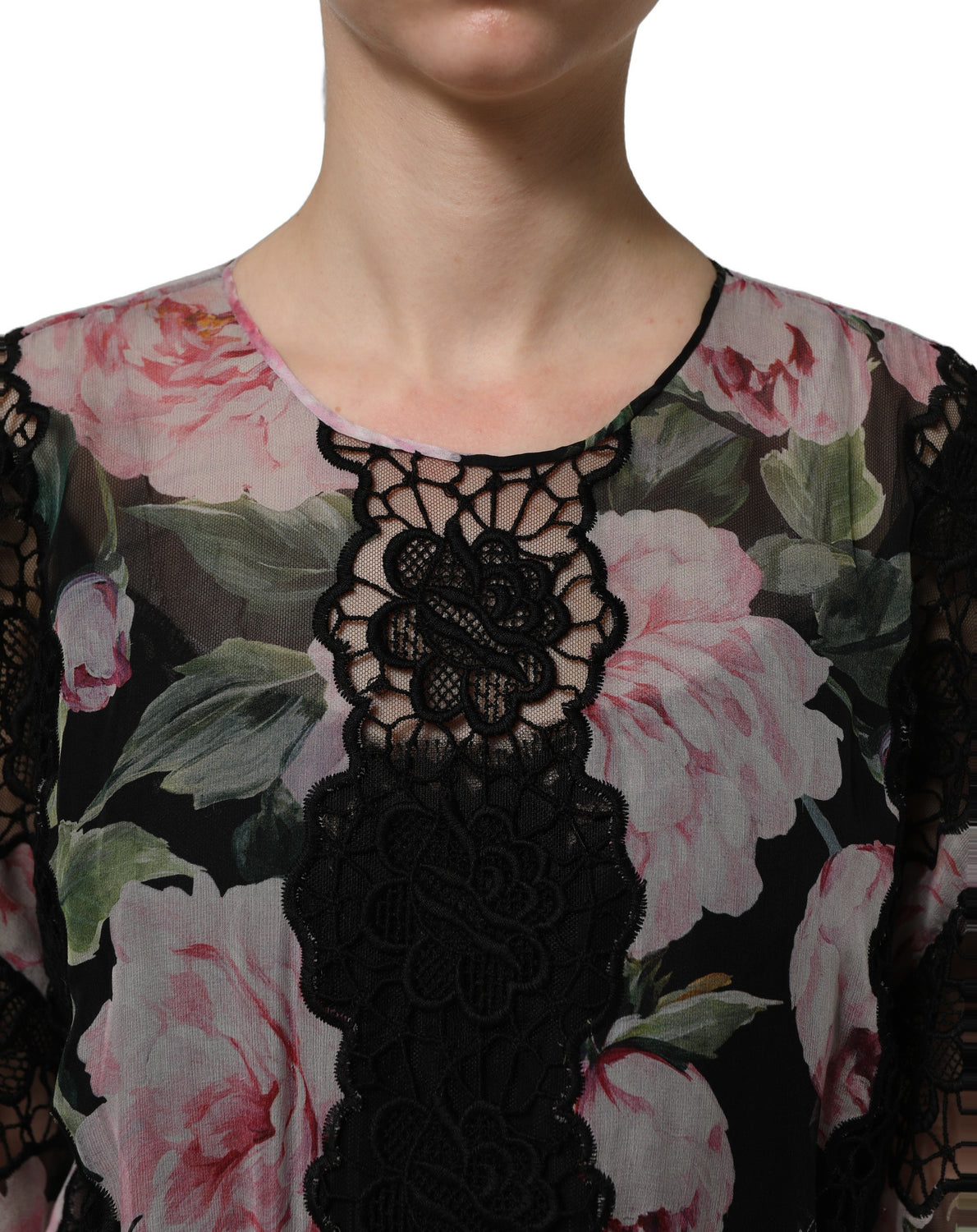 Black Floral Print Cotton Lace Maxi Dress