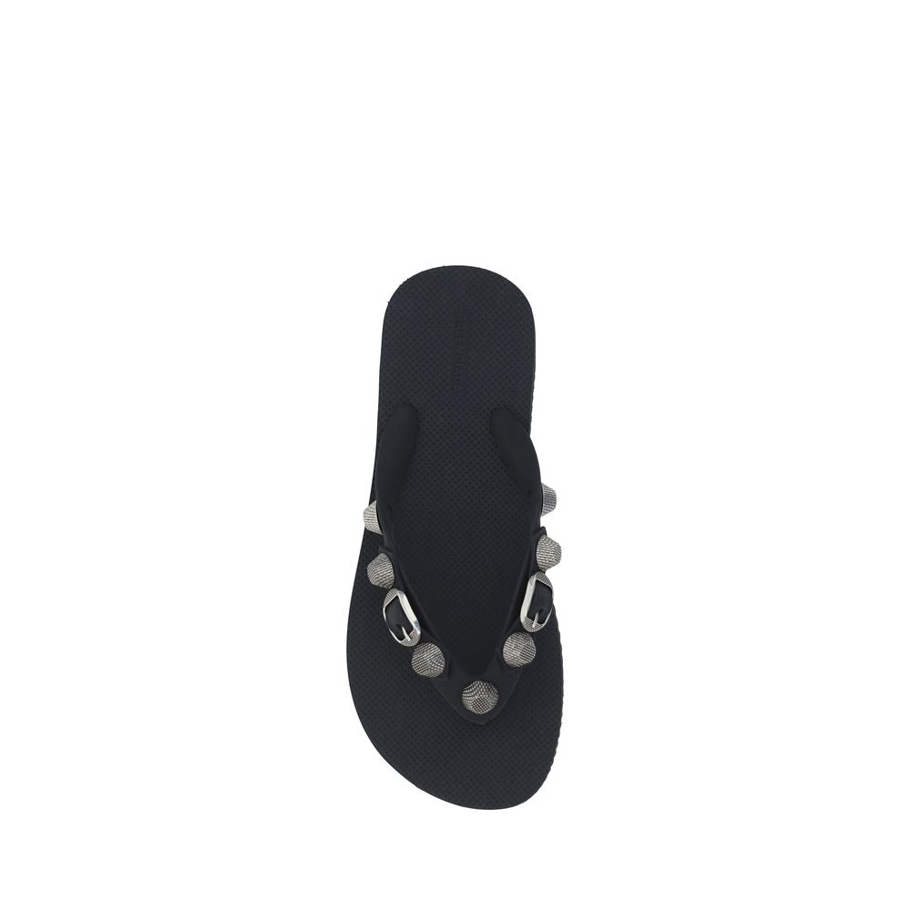 Black Polyurethane Flat Sandals