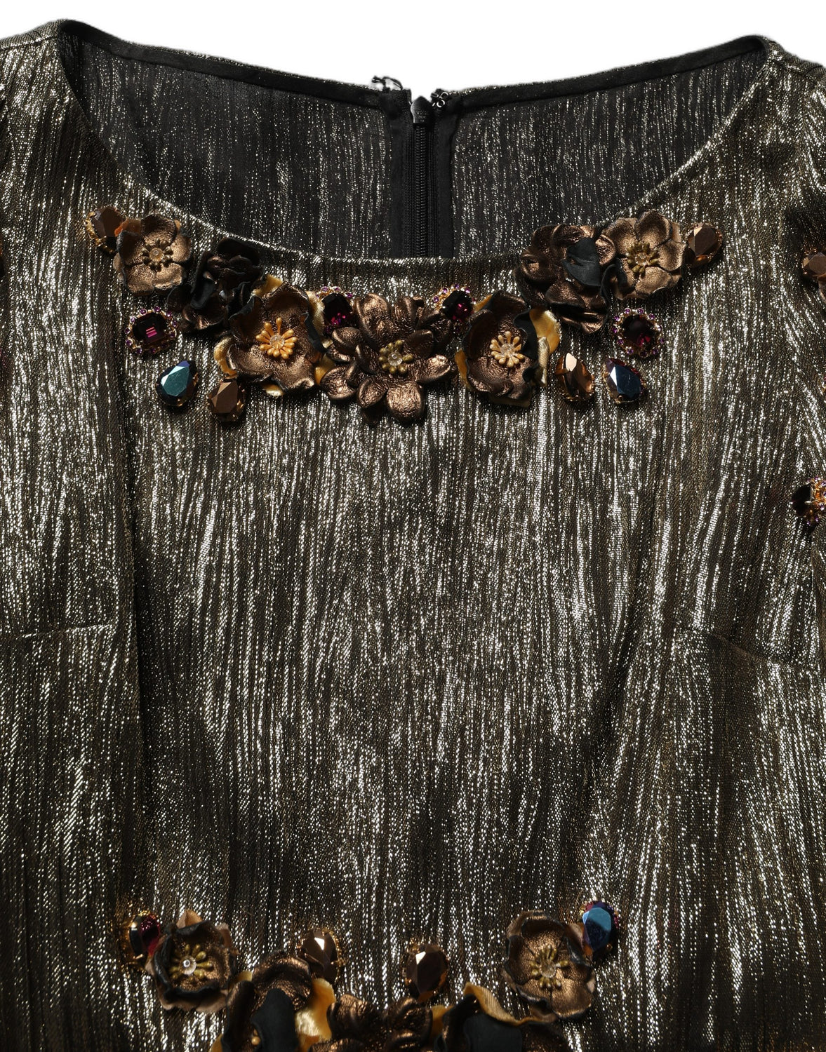 Metallic Gold Embellished Tiered Midi Dress