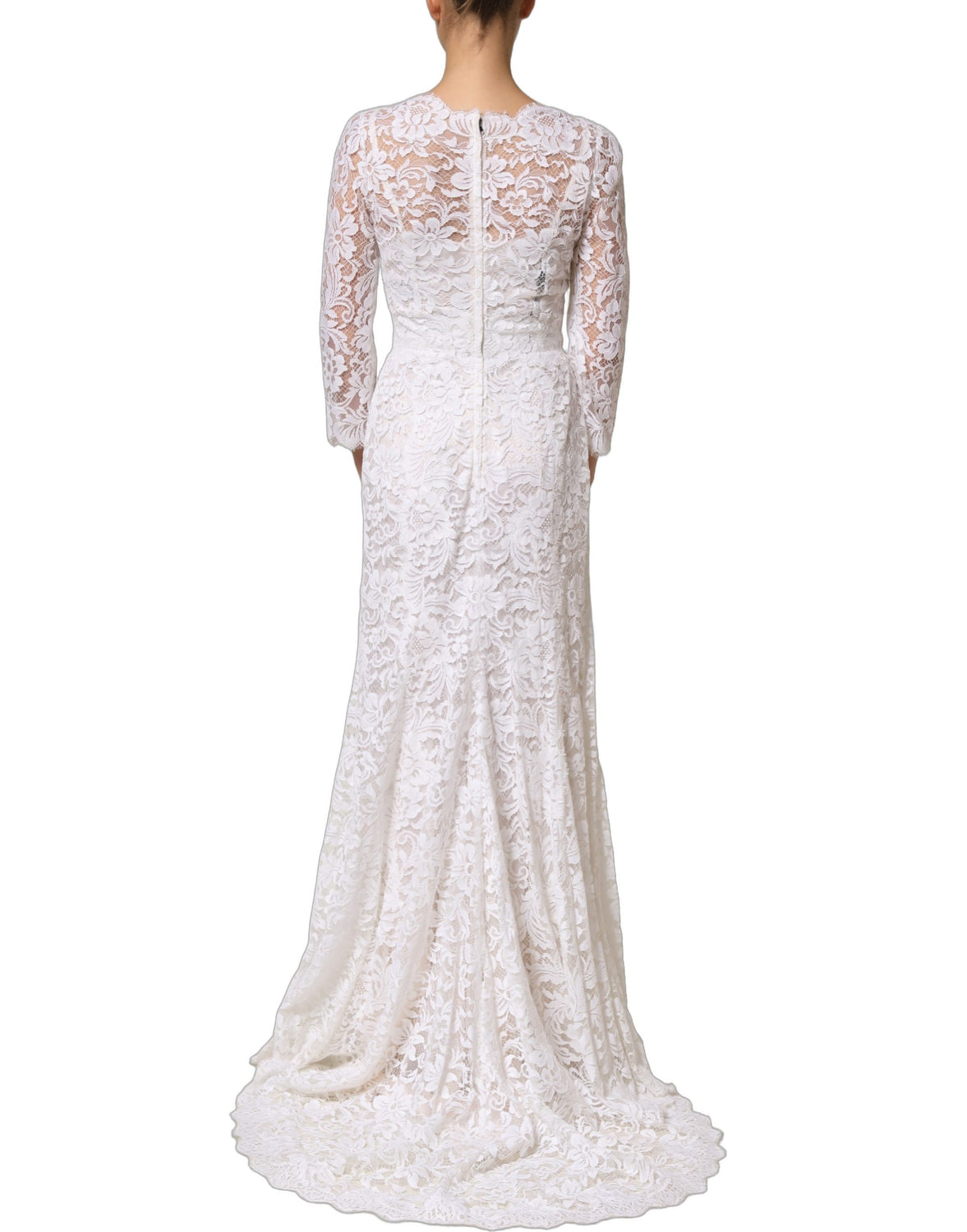 White Cotton Floral Lace Long Gown Dress