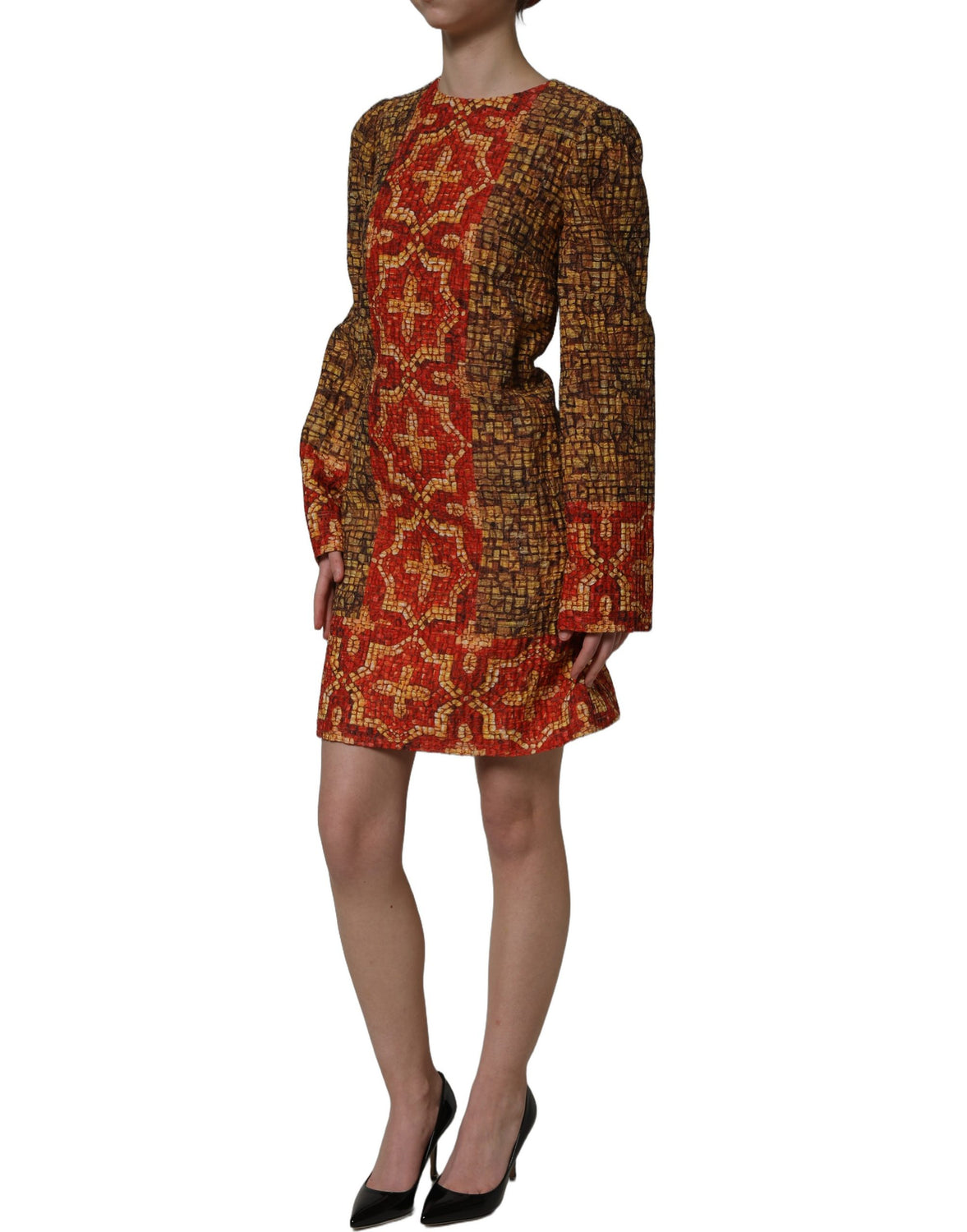 Multicolor Mosaic Long Sleeves Mini Dress