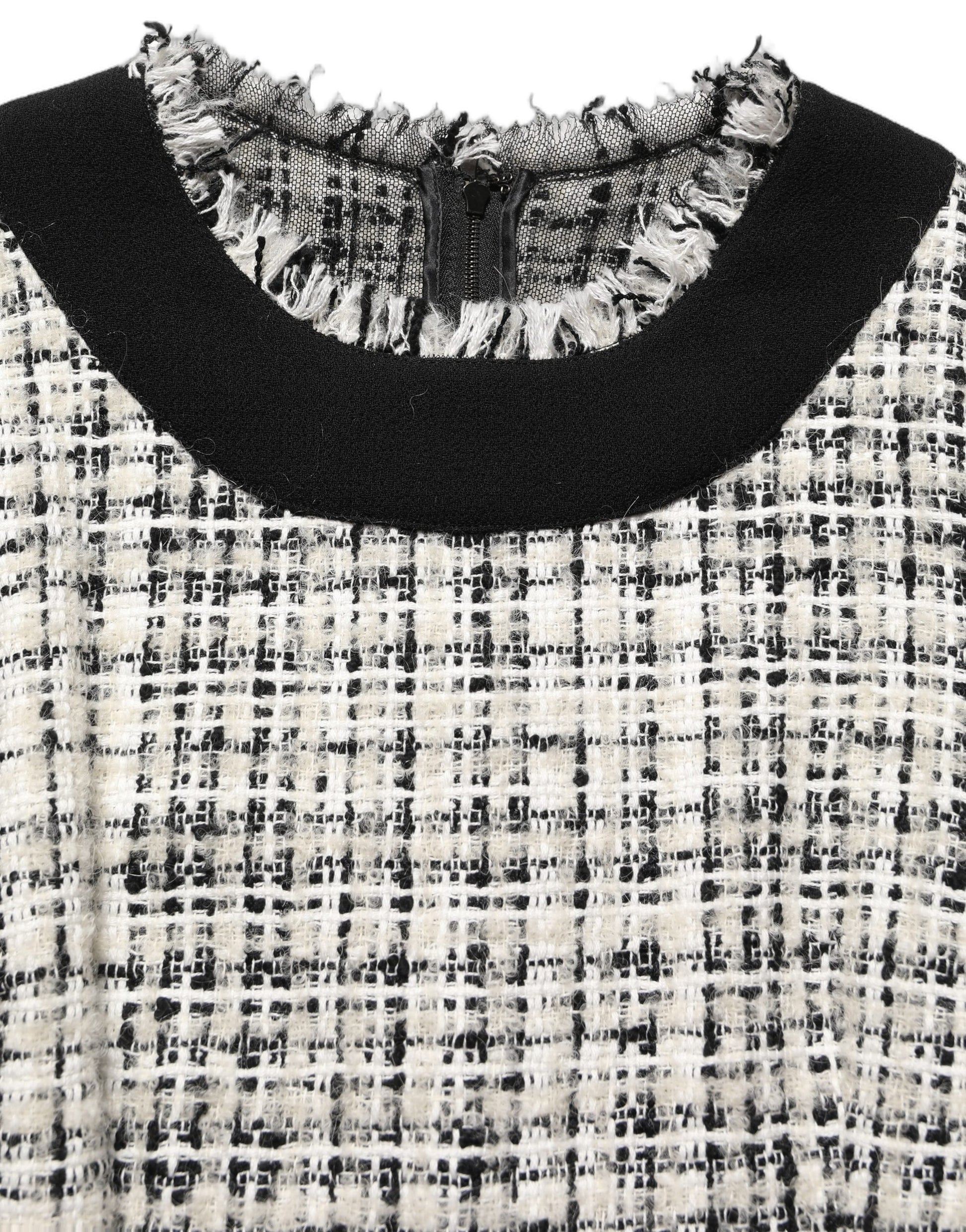 Multicolor Bouclé Tweed Frayed Trim Midi Dress