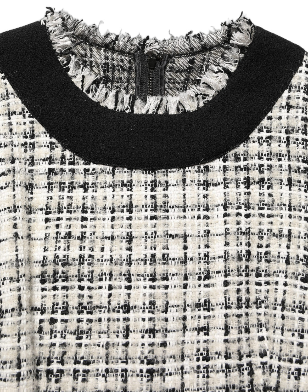 Multicolor Bouclé Tweed Frayed Trim Midi Dress
