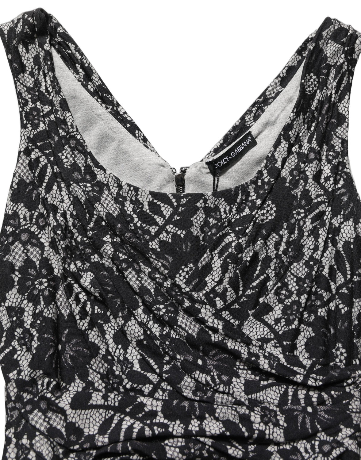 Black White Floral Lace Sleeveless Midi Dress