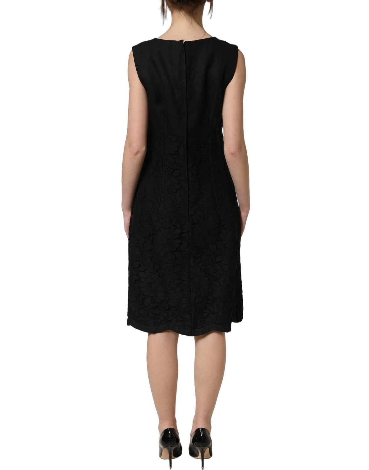 Black Floral Lace Sleeveless Shift Dress