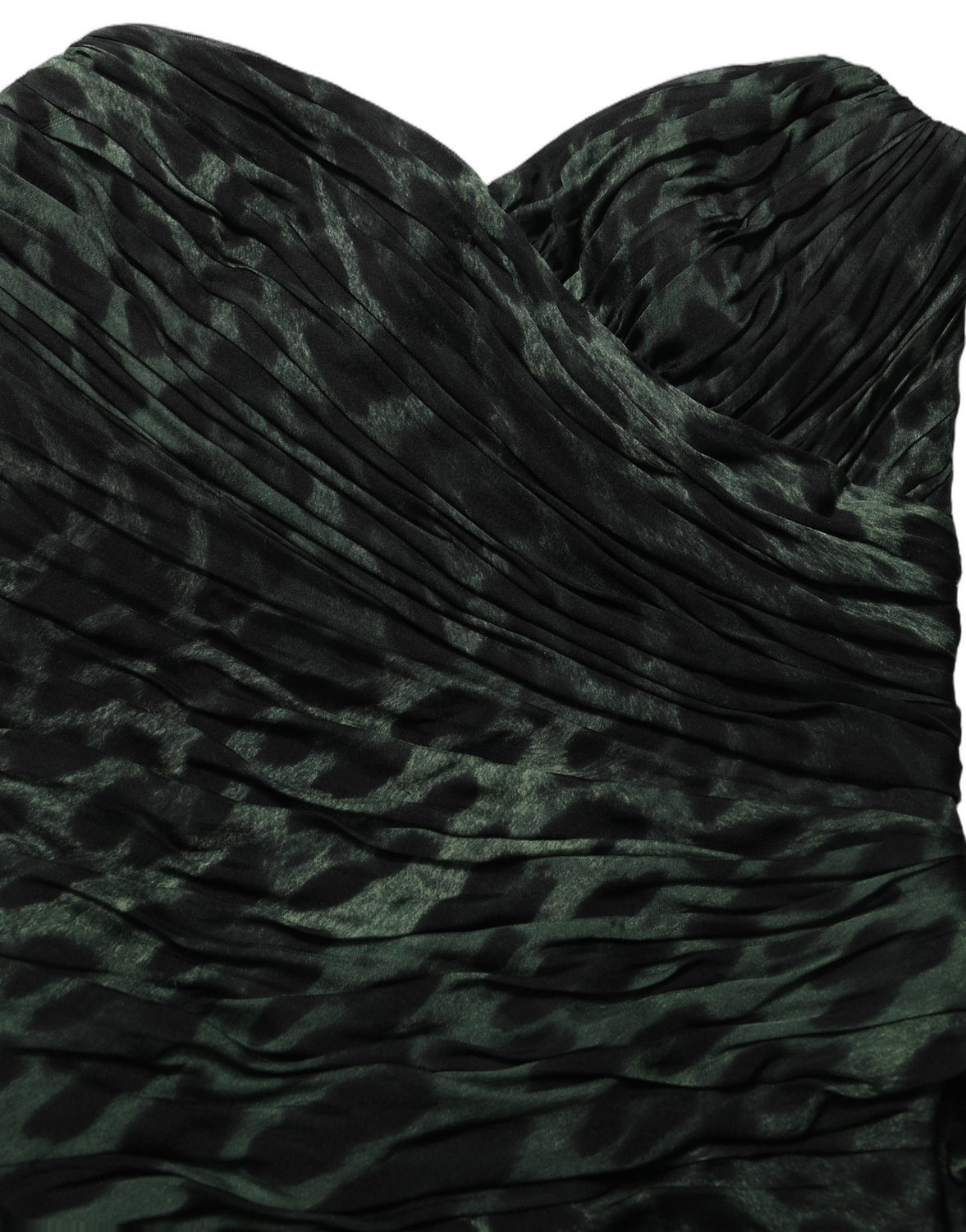 Green Leopard Print Bustier Draped Midi Dress