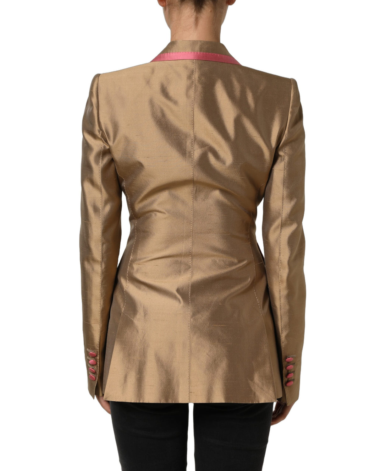 Gold Silk Double Breasted Coat Blazer Jacket
