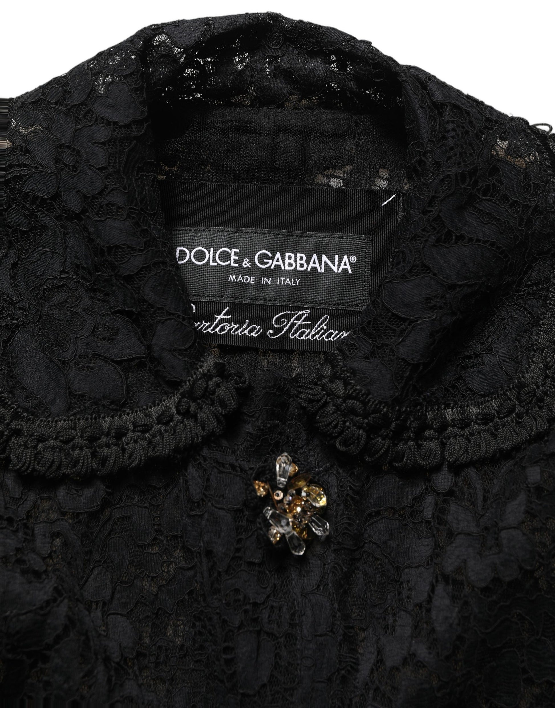 Black Embellished Guipure Lace Coat Jacket