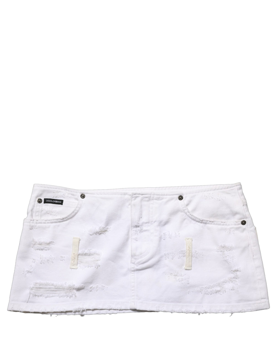 White Distressed Cotton Denim Mini Skirt