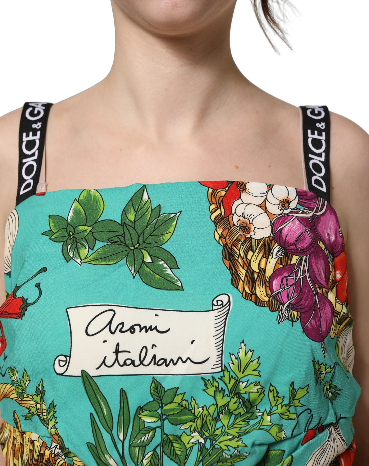 Multicolor Silk Vegetable Print Cropped Top