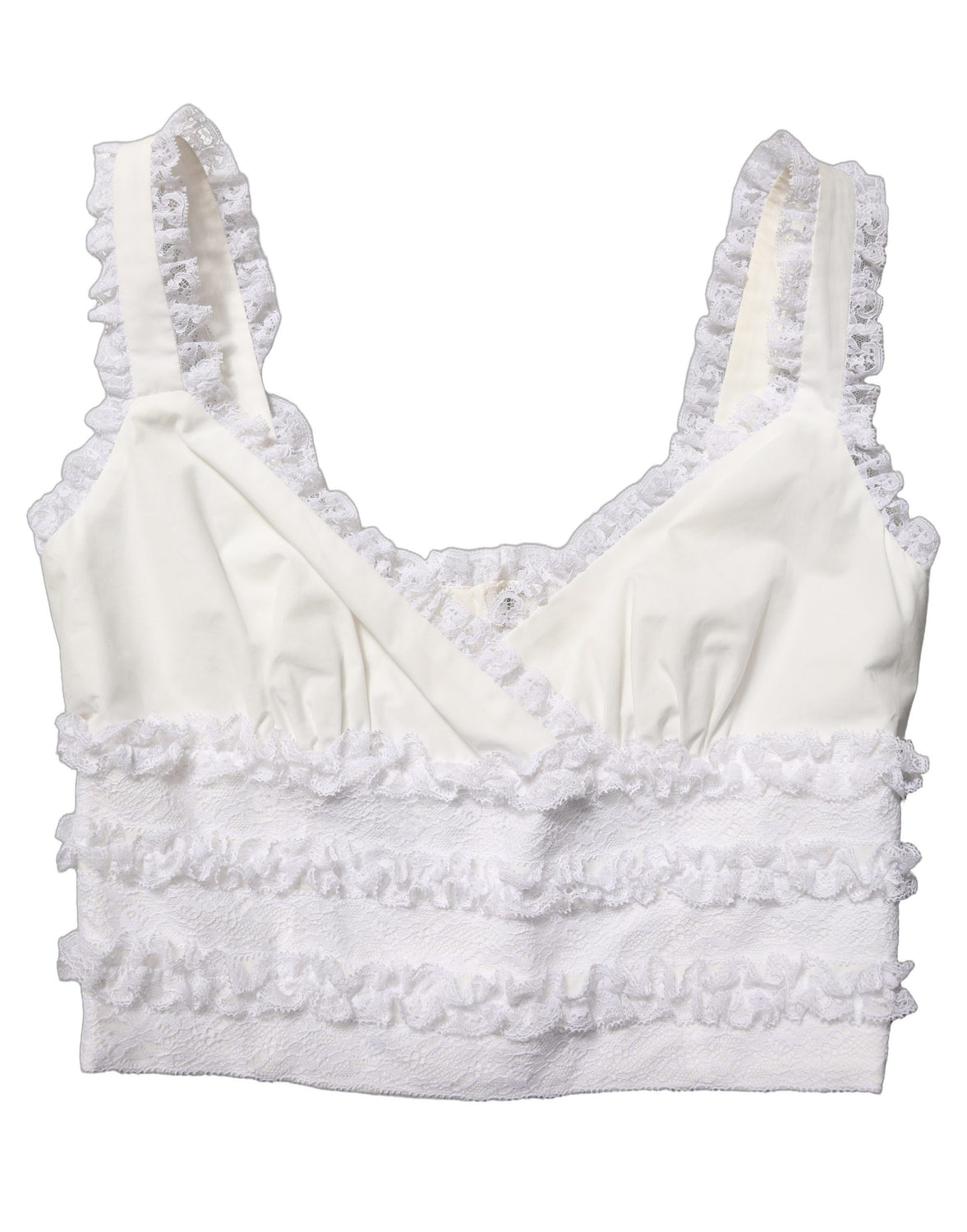 White Lace Trimmed Cotton Cropped Tank Top