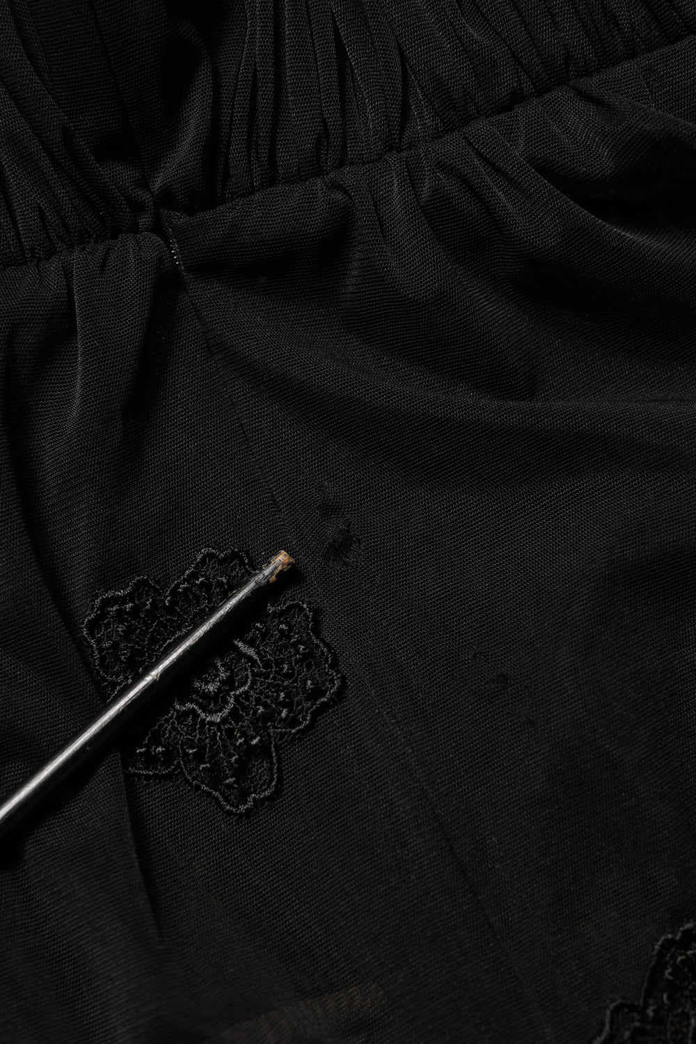 Black Polyester Mesh Sheer Crewneck Blouse Top