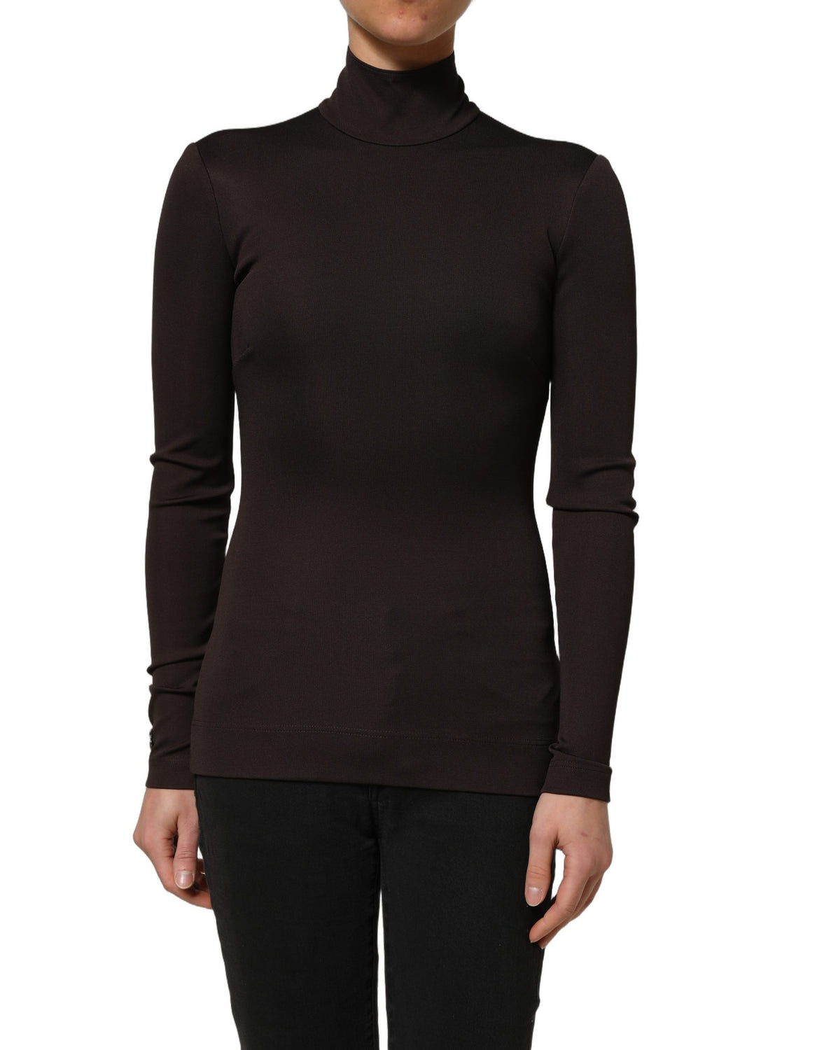 Brown Turtleneck Long Sleeves Blouse Top