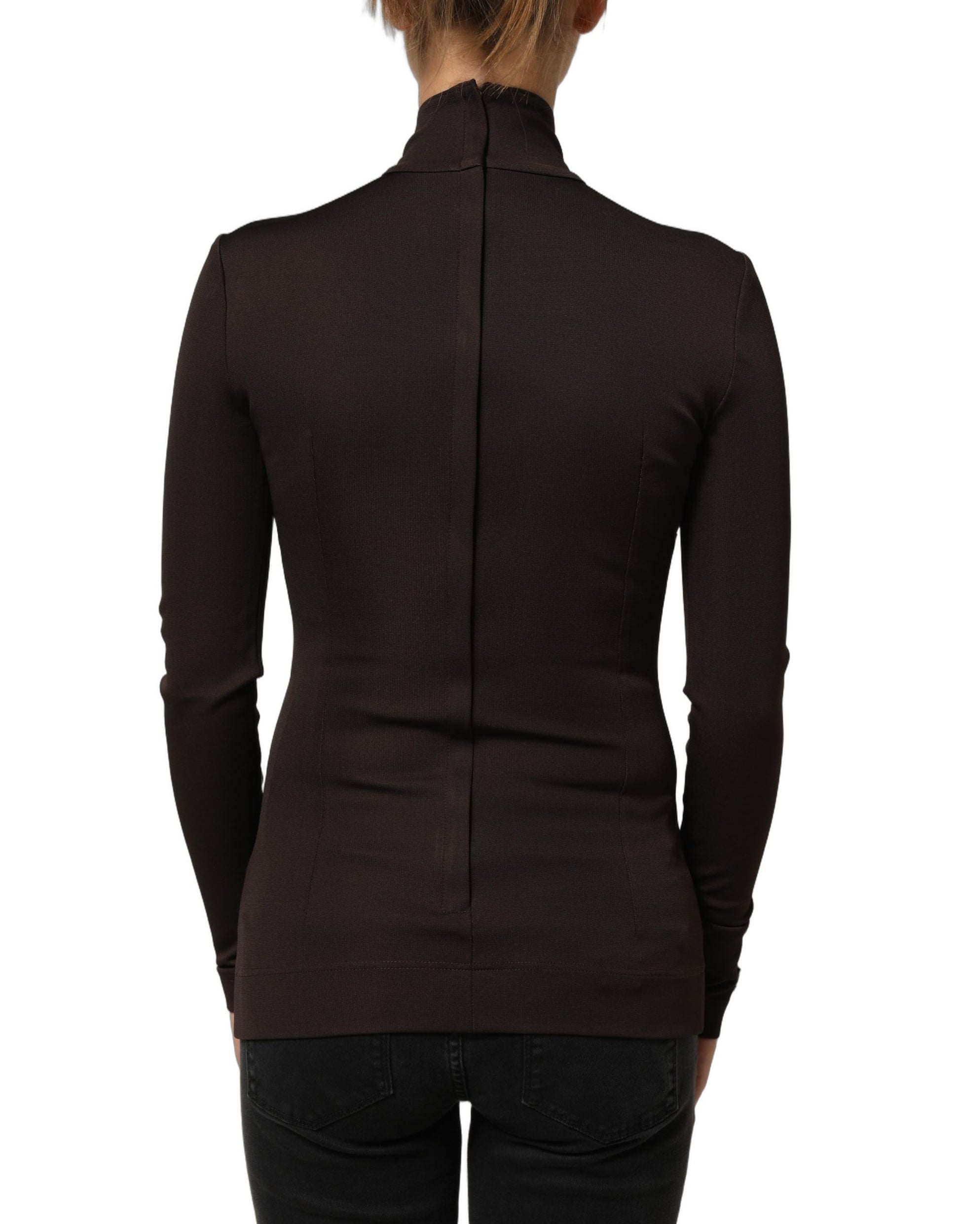 Brown Turtleneck Long Sleeves Blouse Top