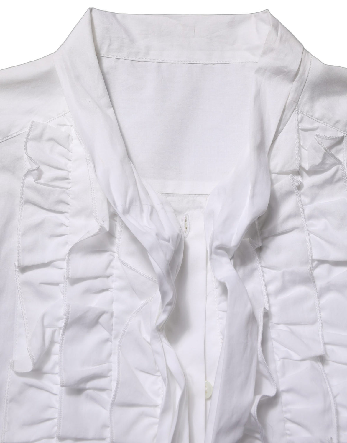 White Ruffled Bib Long Sleeves Blouse Top