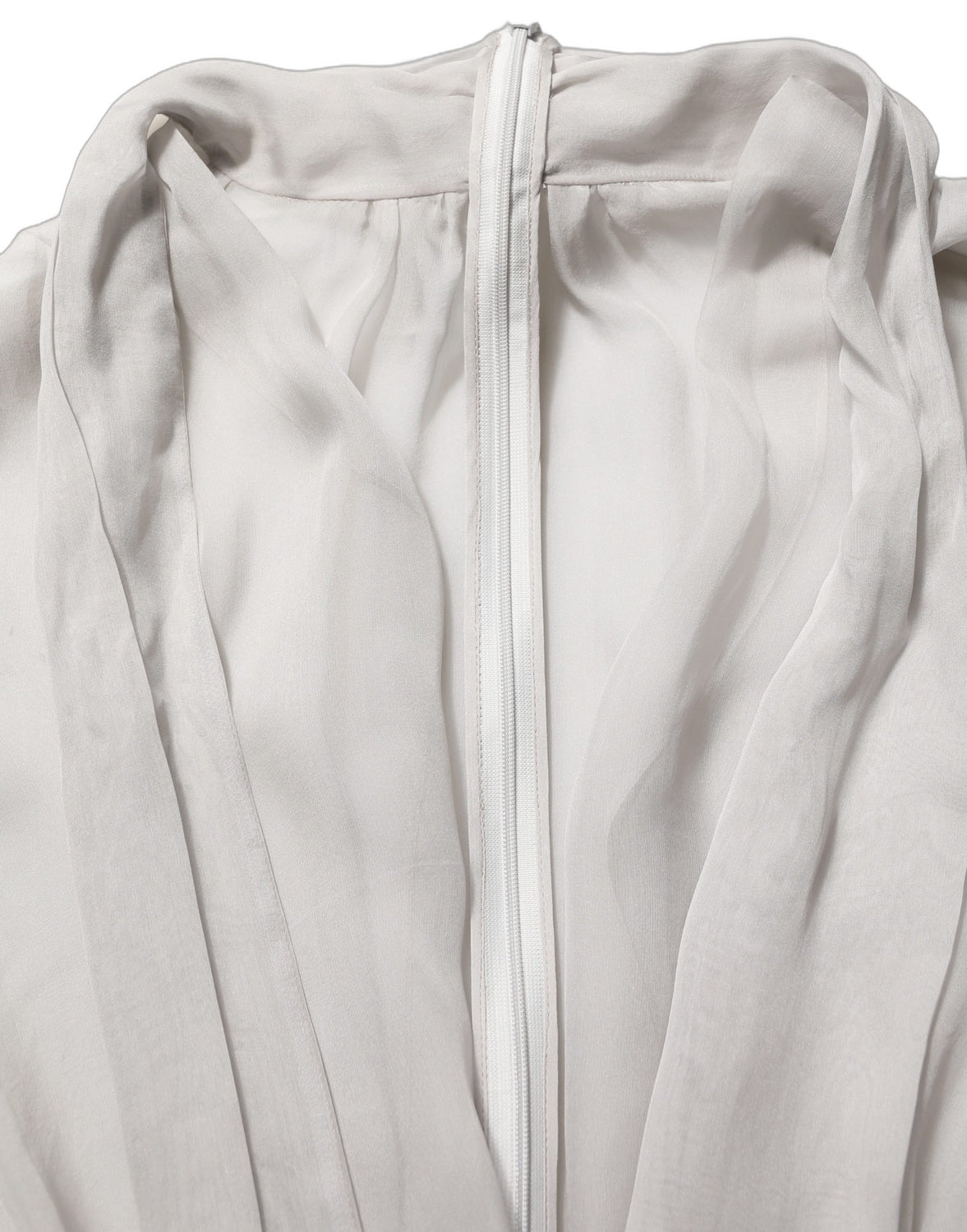 Gray Sheer Silk Chiffon Shirt Bow Collar Top