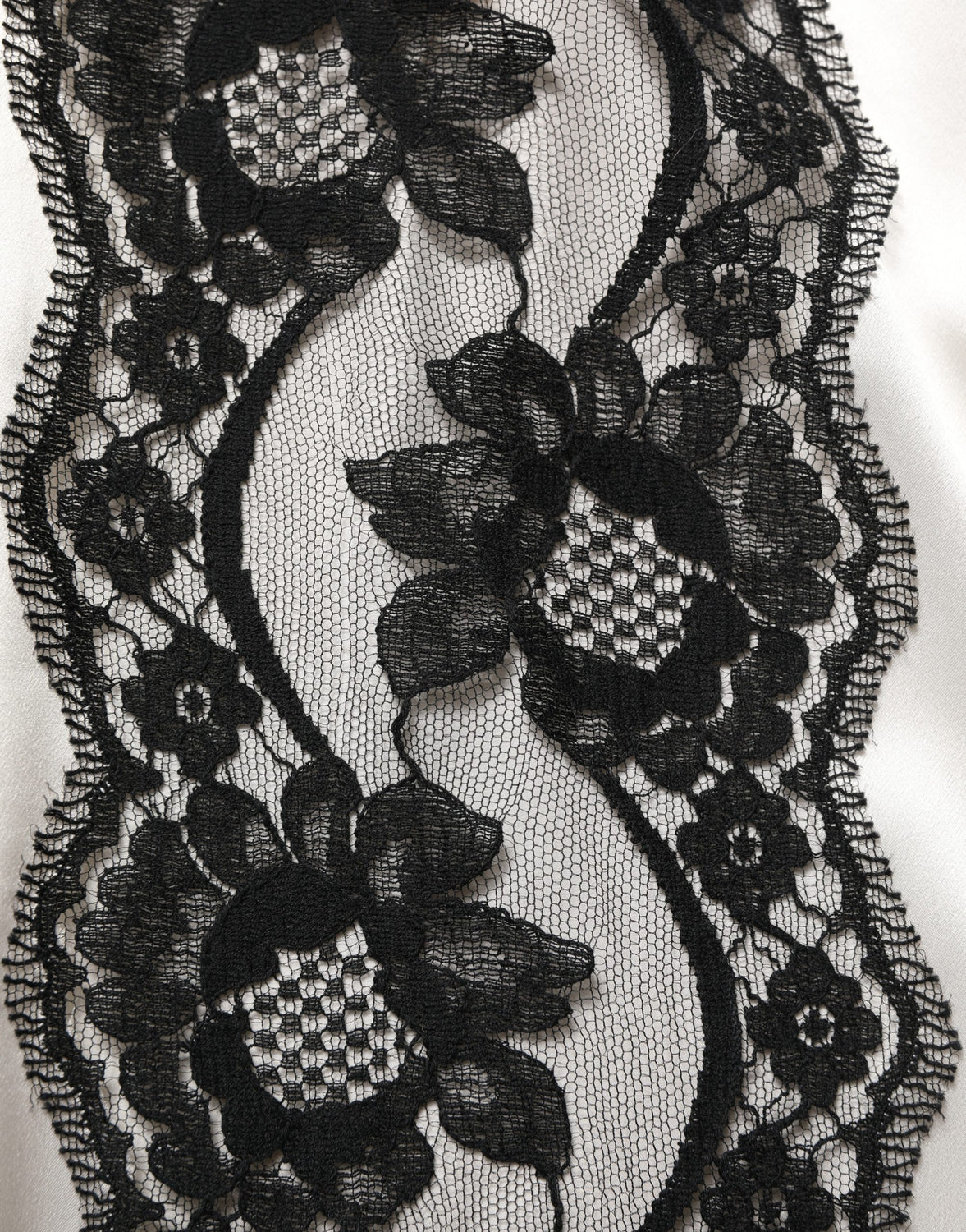 White satin Lace Trim LOng Sleeves Blouse Top