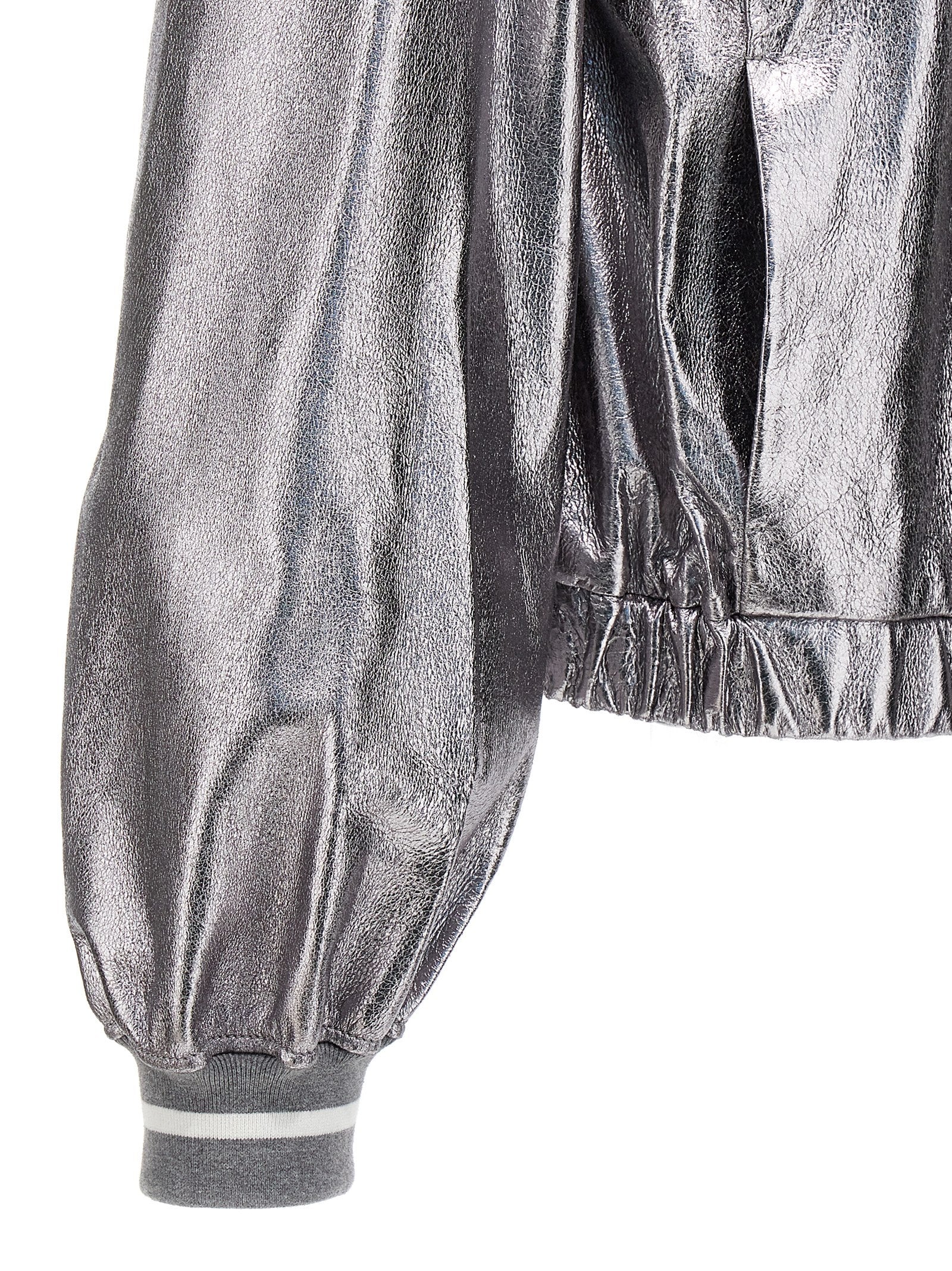 Silver Leather Bomber
