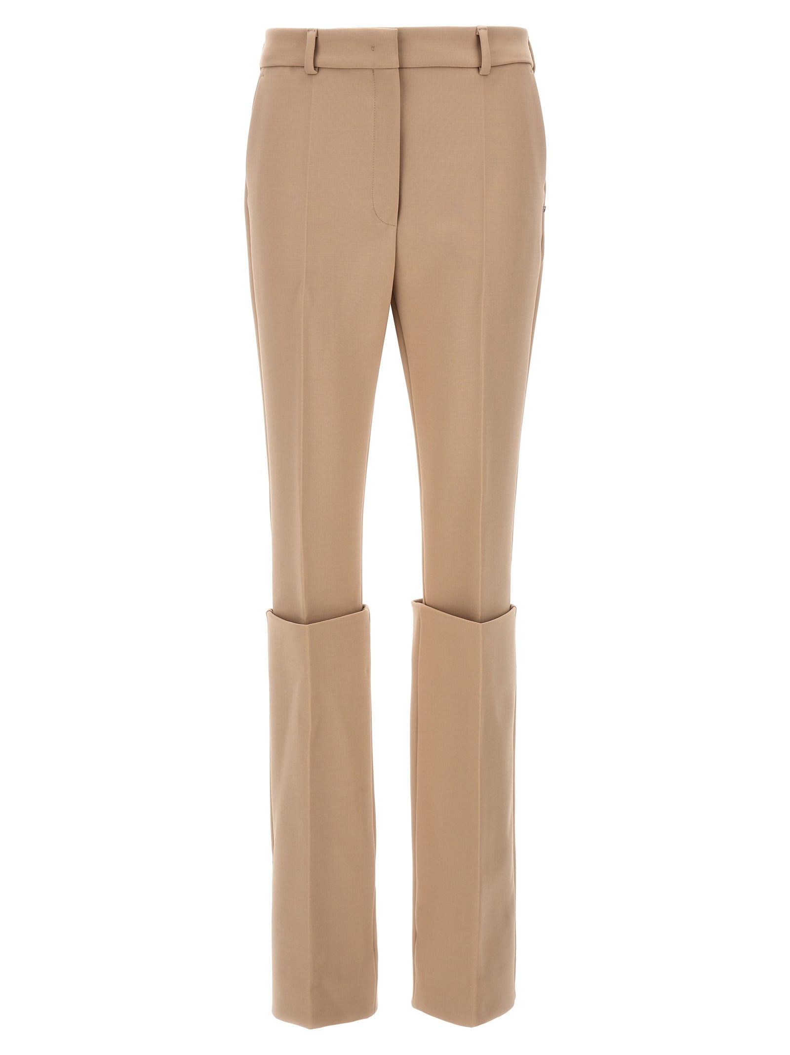 Beige Polyester Dress Pants